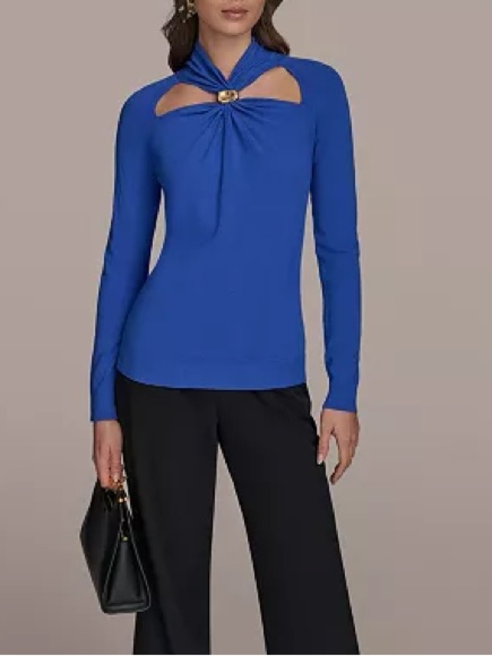 Donna Karan New York Cutout Long-Sleeve Sweater in Marbella Blue, Size XL, NWT